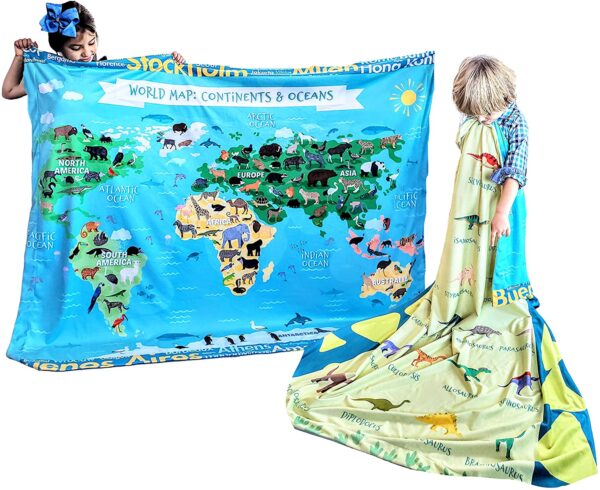DINO WORLD MAP LEARNING BLANKET