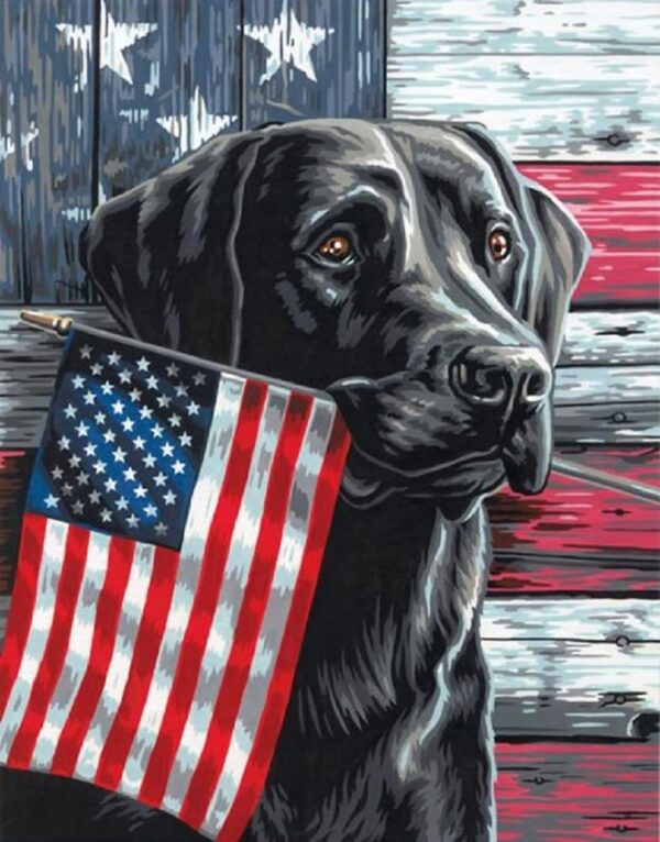 PATRIOTIC DOG W/FLAG 11X14"