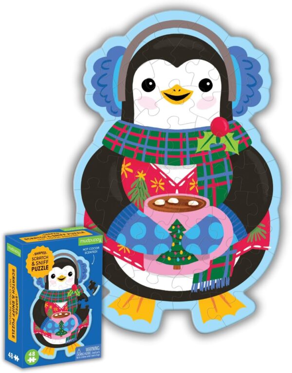 HOT COCOA PENGUIN SHAPED SCRATCH & SNIFF 48PC PUZZLE
