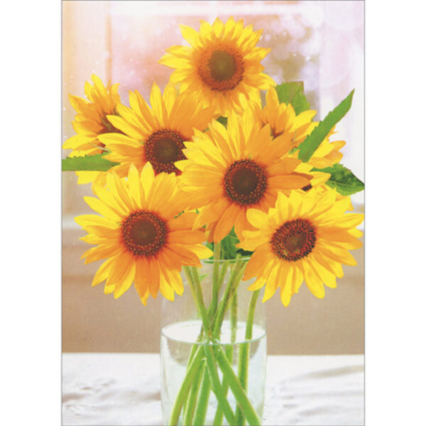 SMALL SUNFLOWERS IN GLASS VASE BLANK INSIDE CARD