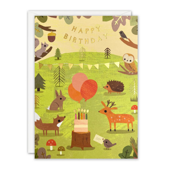 WOODLAND ANIMALS FOIL BIRTHDAY CARD