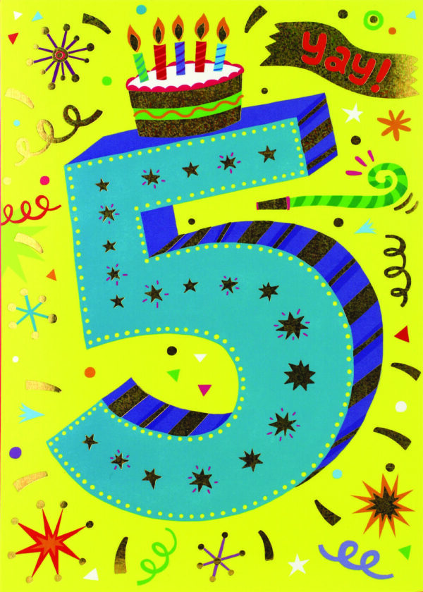 AGE 5 LETTERING FOIL BIRTHDAY CARD