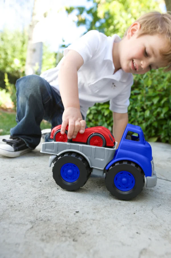 FLATBED TRUCK W/RED RACE CAR-GREEN TOYS - Image 5