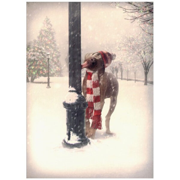 DOG TONGUE ON POLE CHRISTMAS CARD