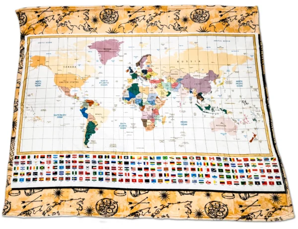 WORLD MAP COUNTRIES AND FLAGS BLANKET