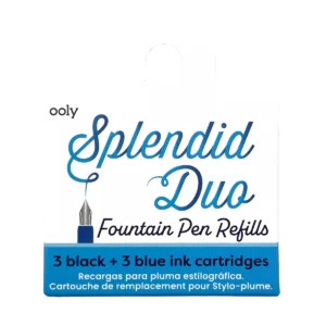 SPLENDID DUO: FOUNTAIN PEN REFILLS-BLACK & BLUE INK CARTRIDGES (6)
